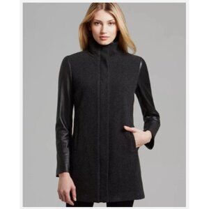 Eileen Fisher Melton wool with Leather Sleeve coat Jacket Sz M color black NWOT